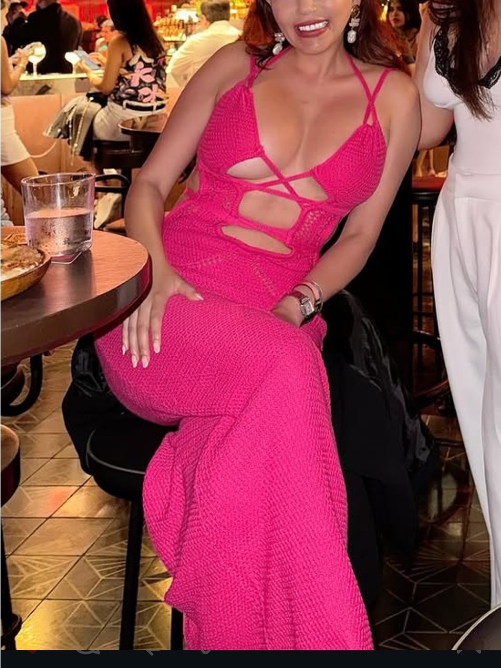 Strappy Hot Pink Cutout Knit Maxi Dress